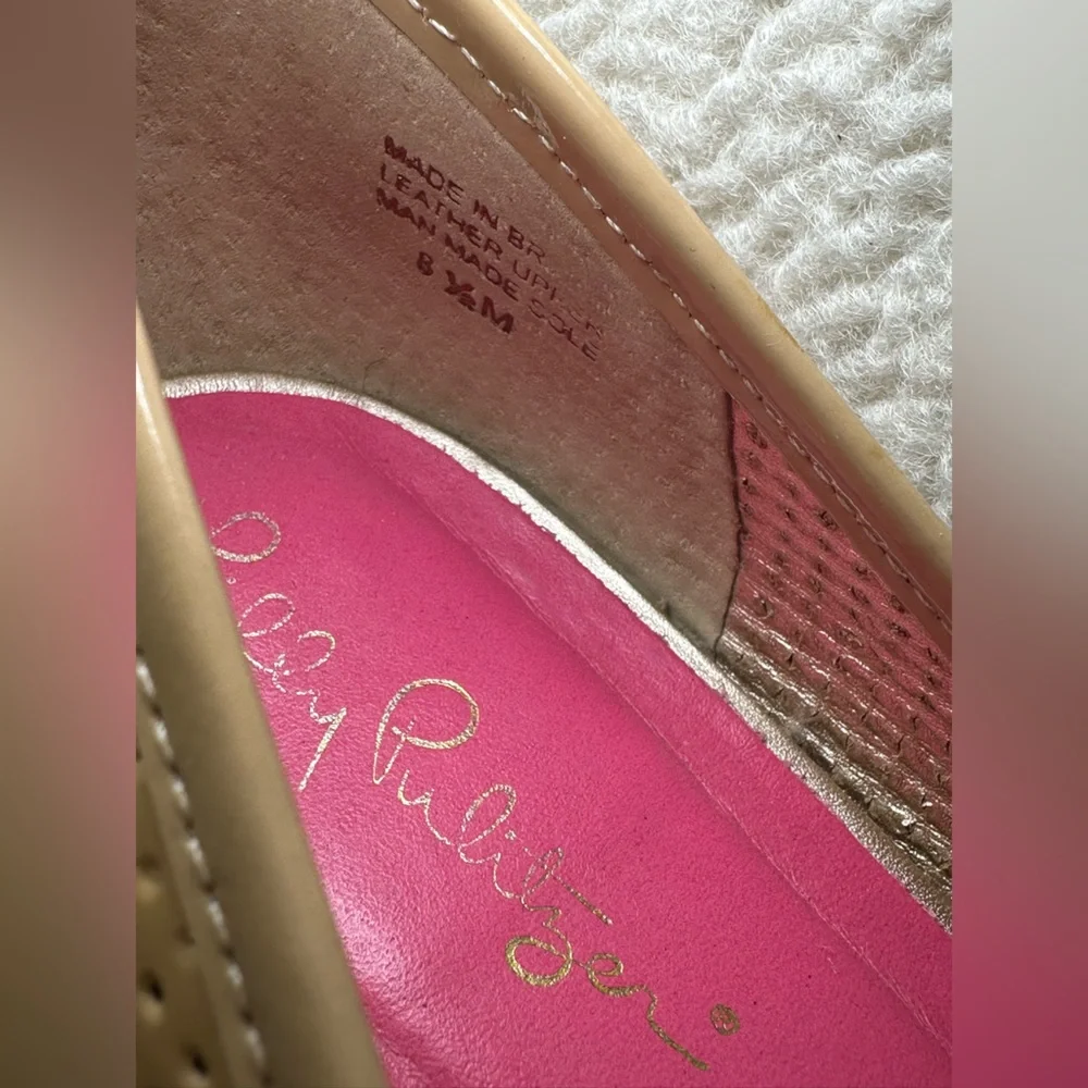 Lilly Pulitzer wedge peep toe heel shoes tan beige espadrille summer‎ beach 8.5